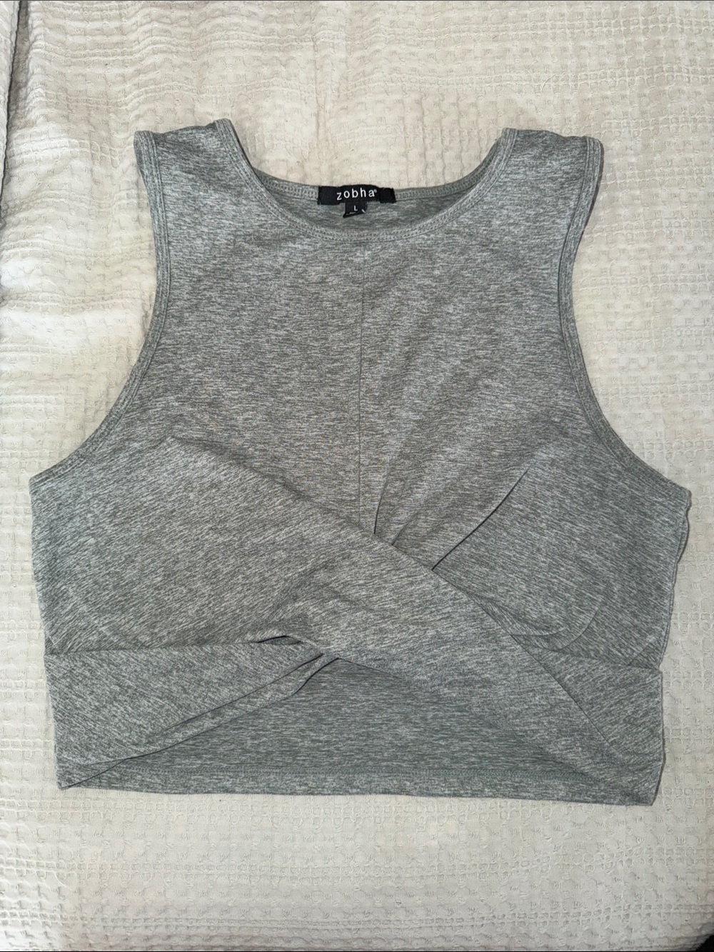 Zobha Heather Grey Twist-Front Crop Tank